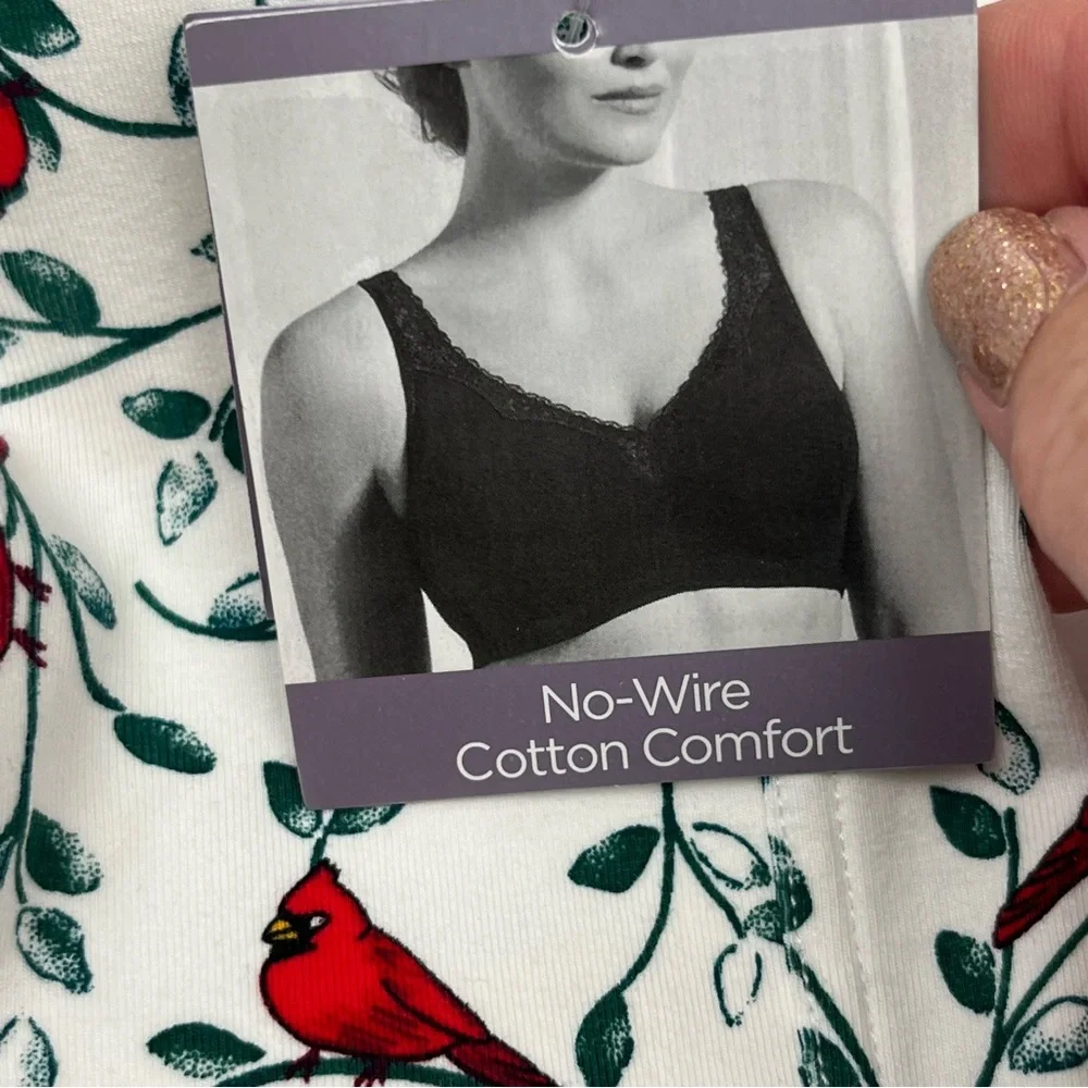 Catherines Intimates No Wire Cotton Comfort White Red Cardinal Bra Size 48DD NEW